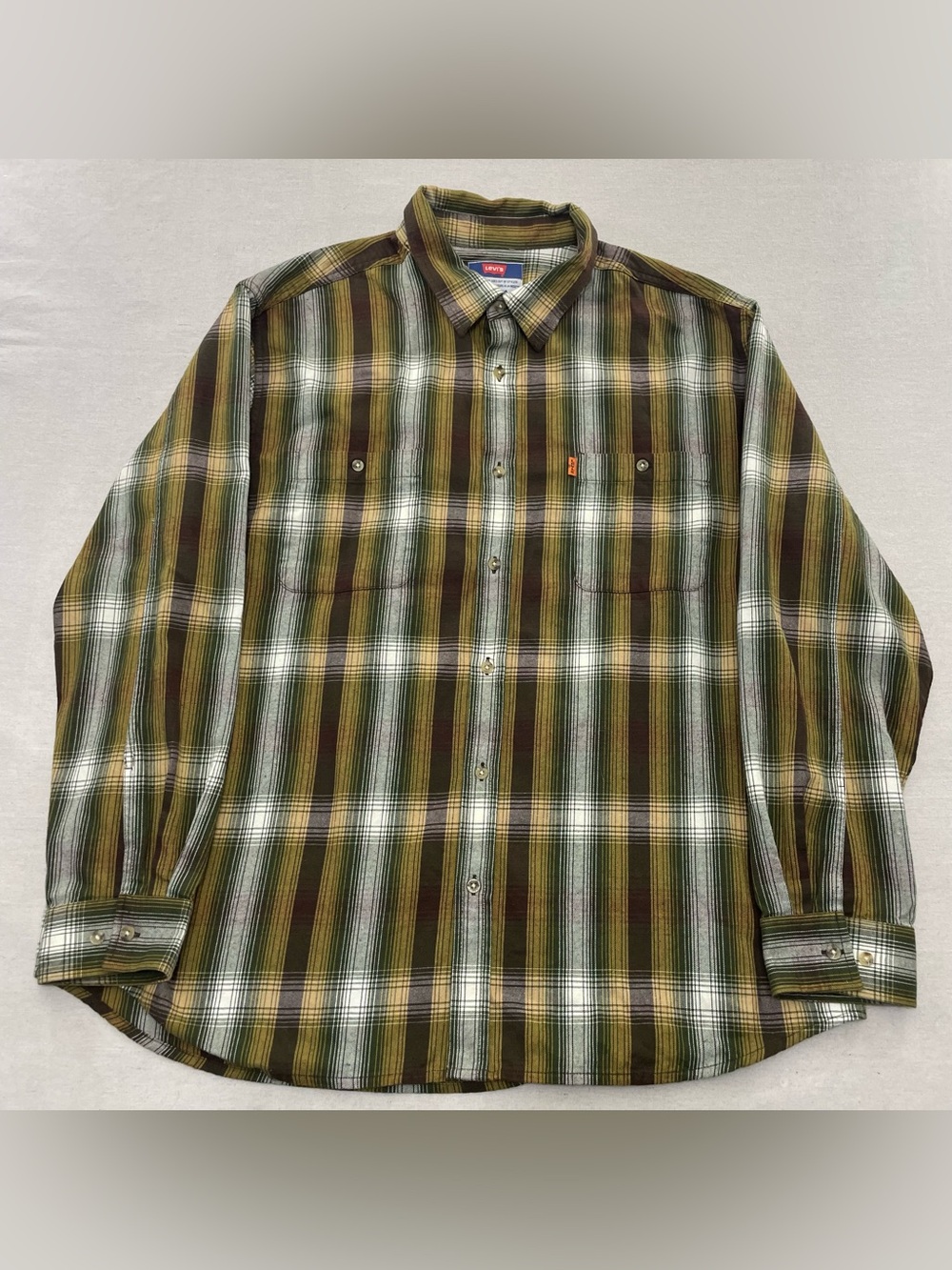 VTG LEVI'S Orange Tab Plaid Long Sleeve Button Flannel Shirt Western Mens Sz XL